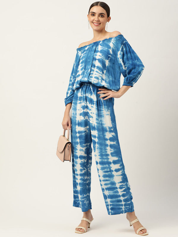 Women's Blue White Tie Dyed Co-Ords