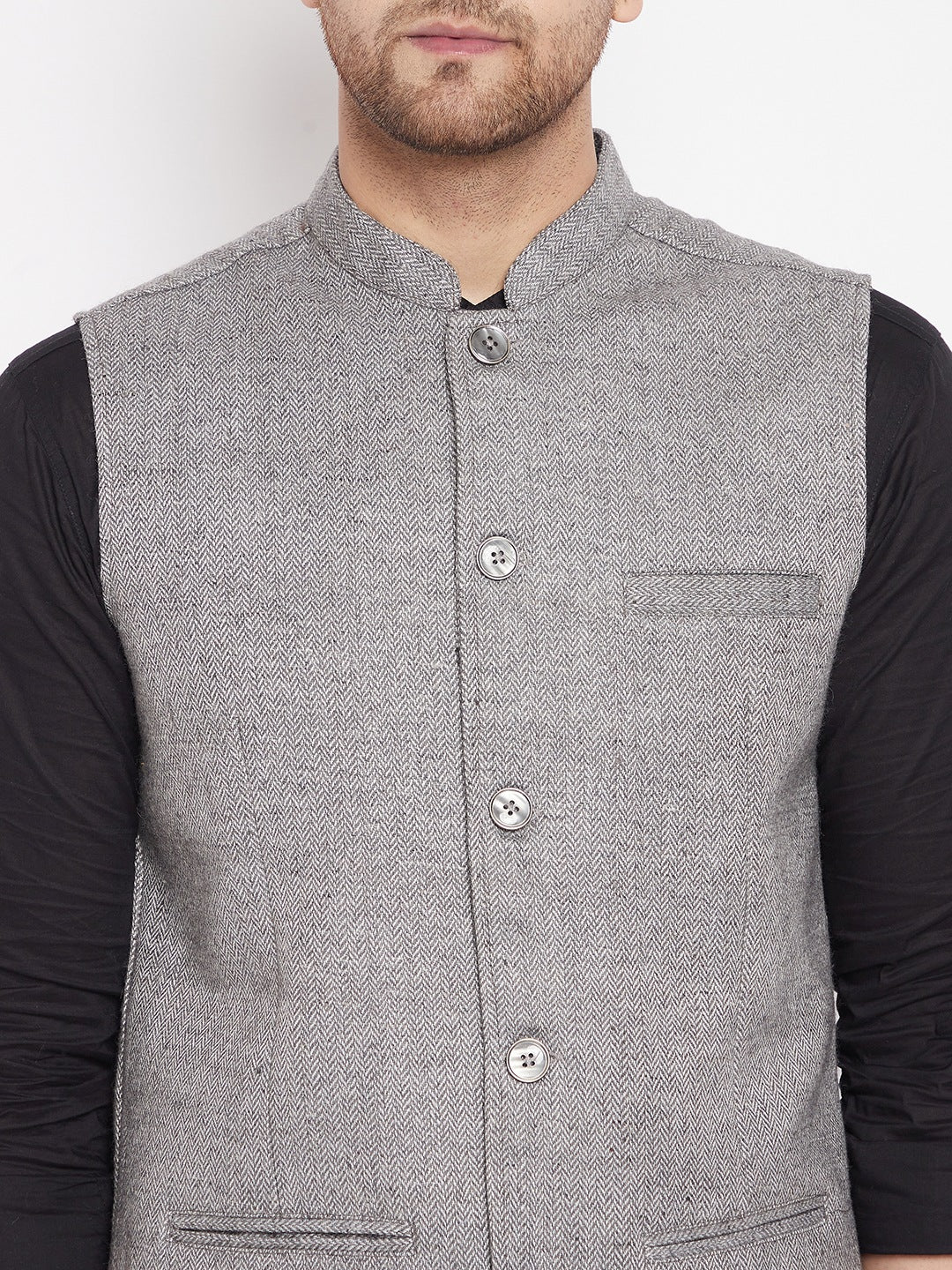Men's Grey Color Woven Nehru Jacket