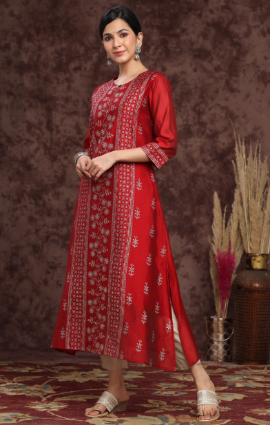 Women's Modal Chanderi Printed Straight Kurta