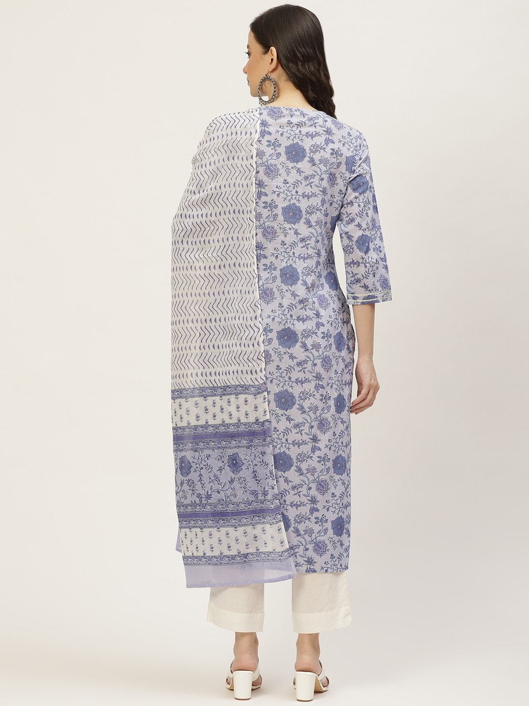 Women's Purple Printed & Embroided Kurta with Trousers & Dupatta (3pc)