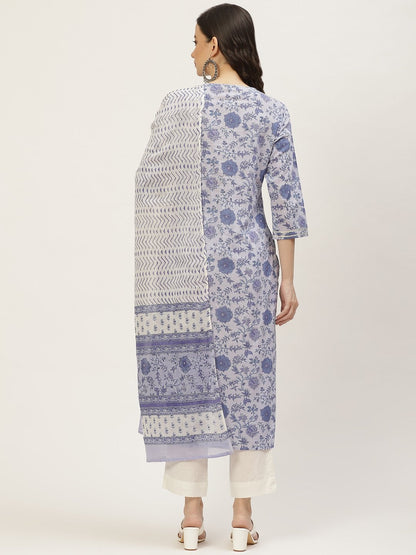 Women's Purple Printed & Embroided Kurta with Trousers & Dupatta (3pc)