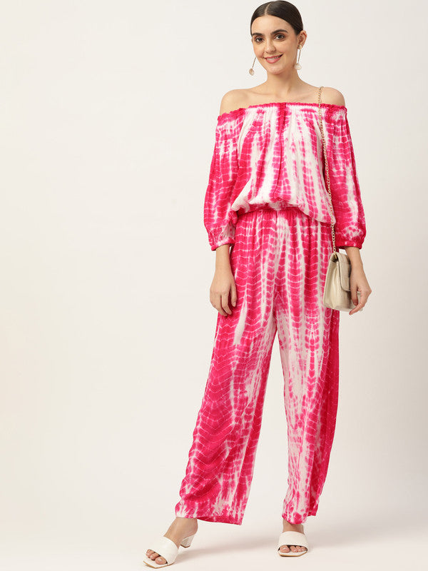 Women's Pink White Tie Dyed Co-Ords