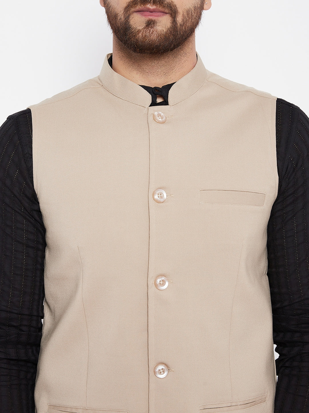 Men's Beige Woven Design Jacket