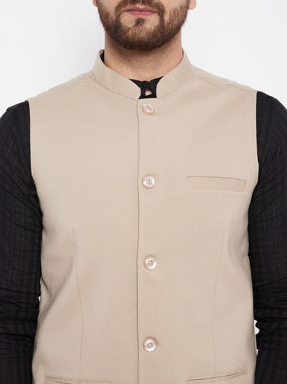 Men's Beige Woven Design Jacket