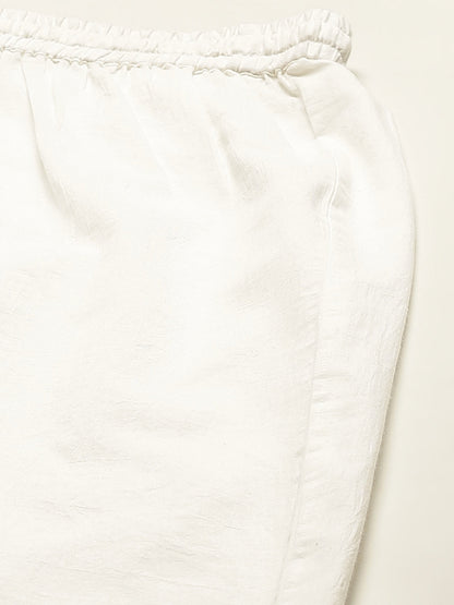 Women's White Solid Schiffli Straight Cotton Palazzos