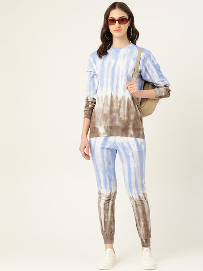Women's Blue And Grey Tie Dye Sweatshirt With joggers