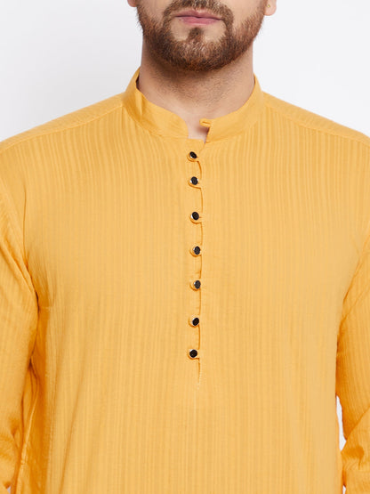 Men's Cotton Yellow Straight Kurta