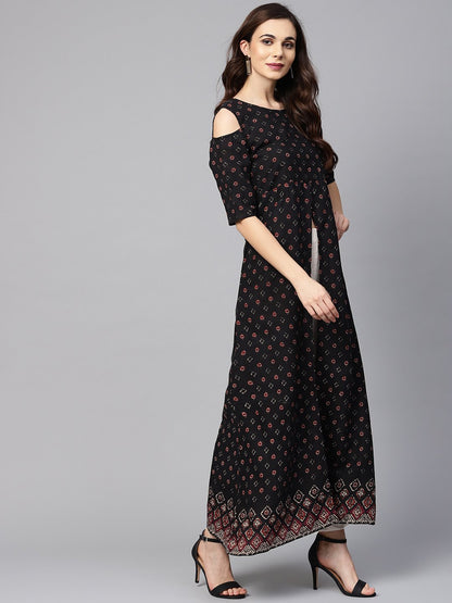 Women Black Cotton Kurti by Myshka (