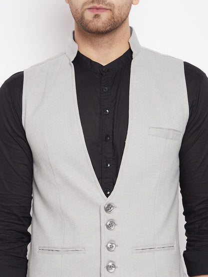 Men's Grey Color Woven Nehru Jacket
