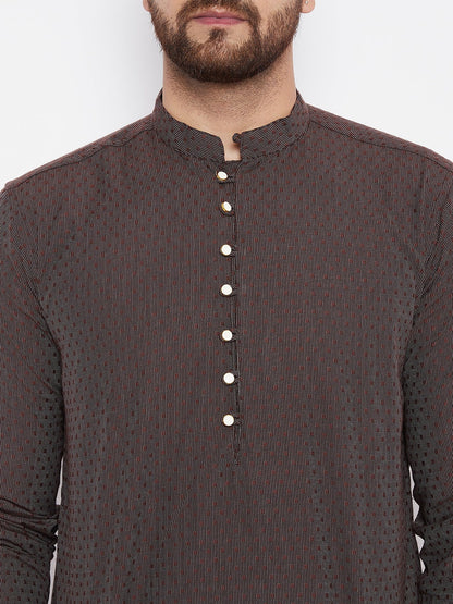 Men's Woven Design Brown Straight  Kurta