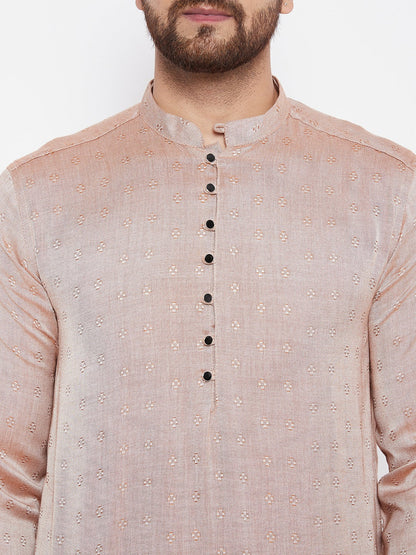 Men's Woven Design Off Beige Straight Kurta