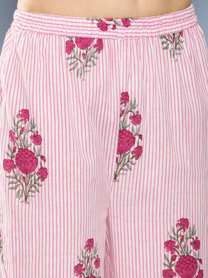 Women's Pink Floral Print Tunic Set