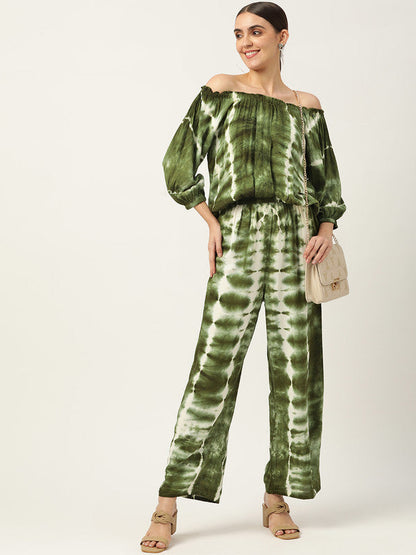 Women's Olive Green White Tie Dyed Co-Ords