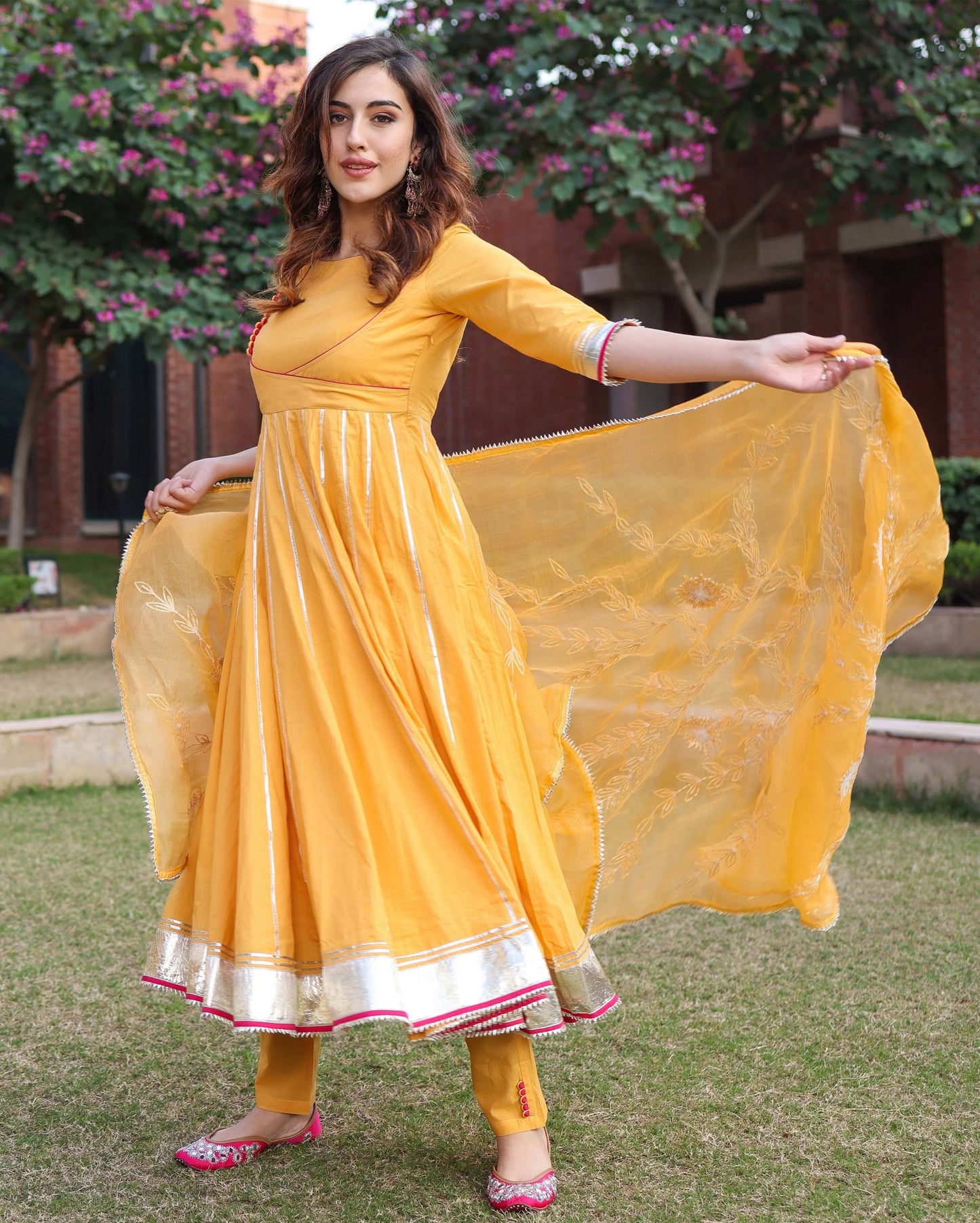 Women's Yellow Popcorn Gotapatti Suit Set