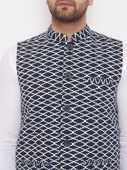 Men's Navy Blue Woven Designer Jacket