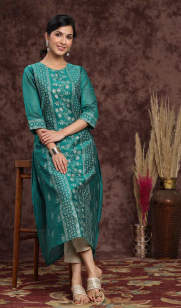 Women's Modal Chanderi Printed Straight Kurta