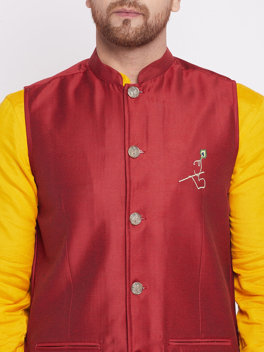 Men's Nehru Jacket With Embroided Insignia Of Lord Krishn