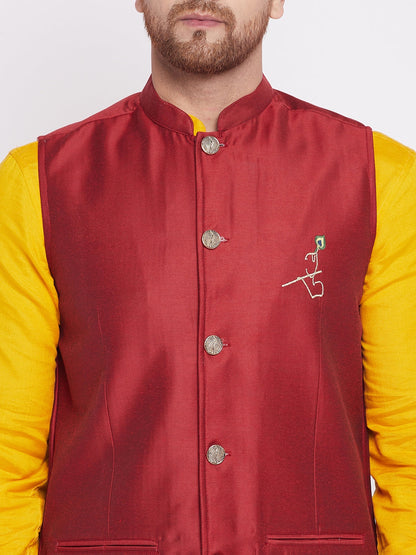 Men's Nehru Jacket With Embroided Insignia Of Lord Krishn
