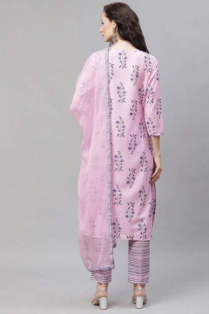 Women's Polyester Printed Kurta Palazzo Dupatta Set