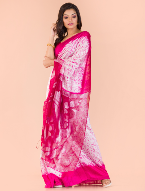 Women's Pink matka silk jamdani saree