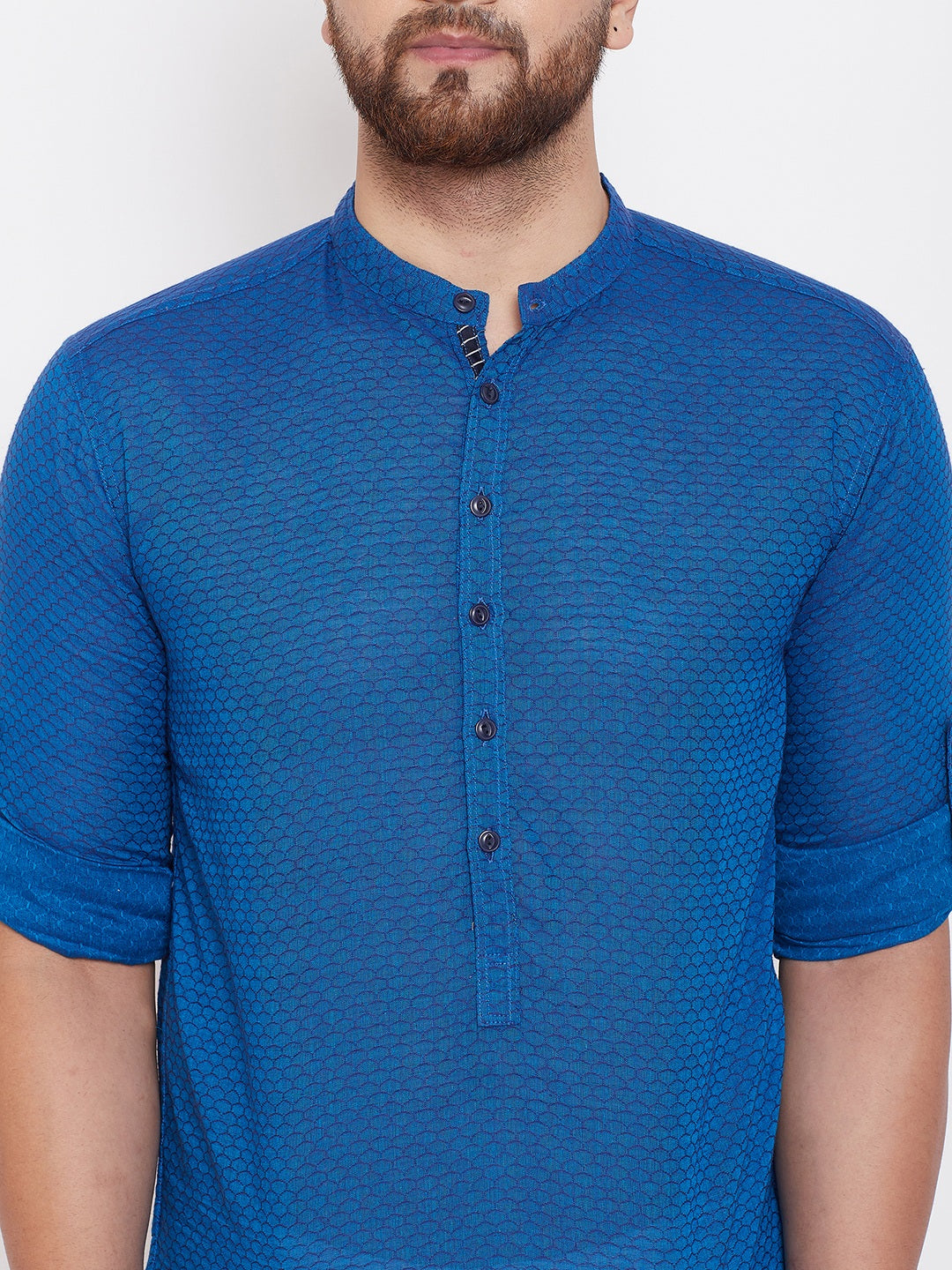 Men's Checked Blue Shirt Kurta