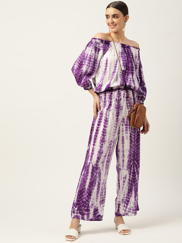 Women's Purple White Tie Dyed Co-Ords