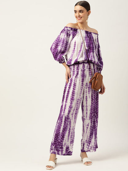 Women's Purple White Tie Dyed Co-Ords