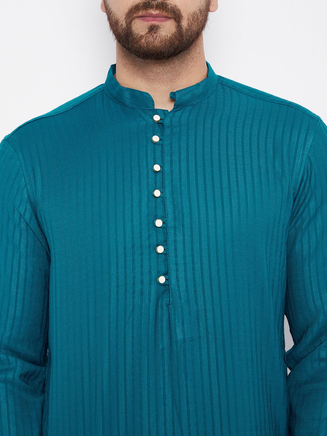 Men's Woven Design Blue Straight Kurta
