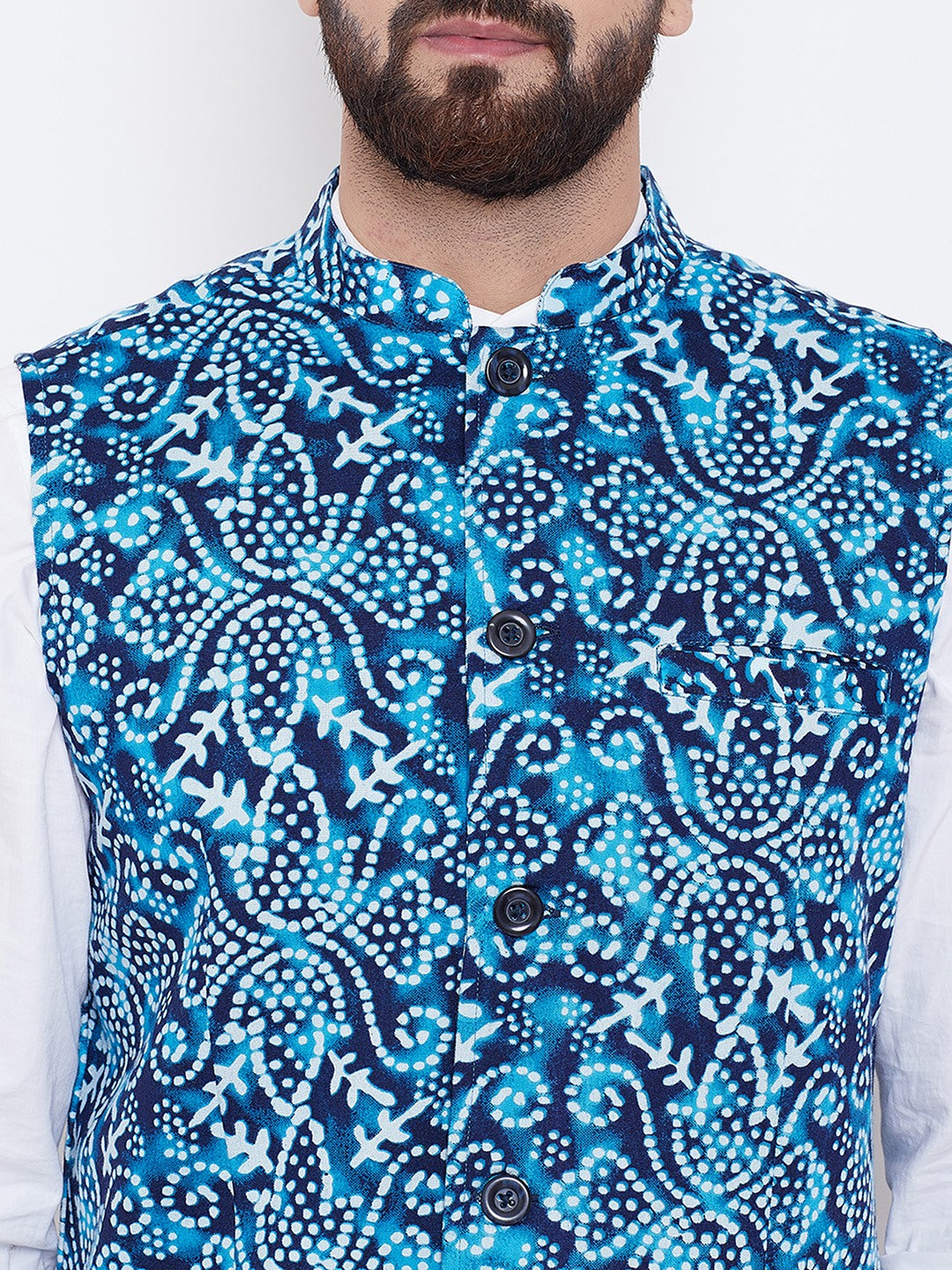 Men's Blue Printed Nehru Jacket