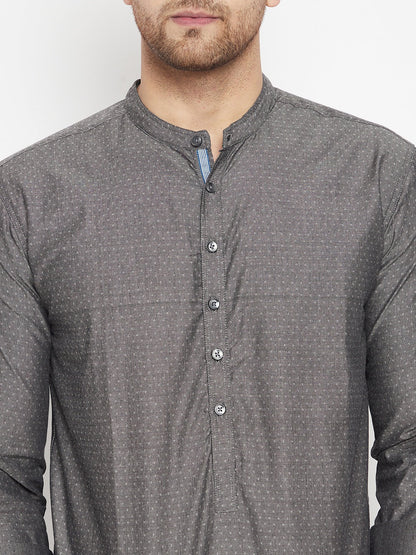 Men's Grey Color Short Kurta with Band Collar