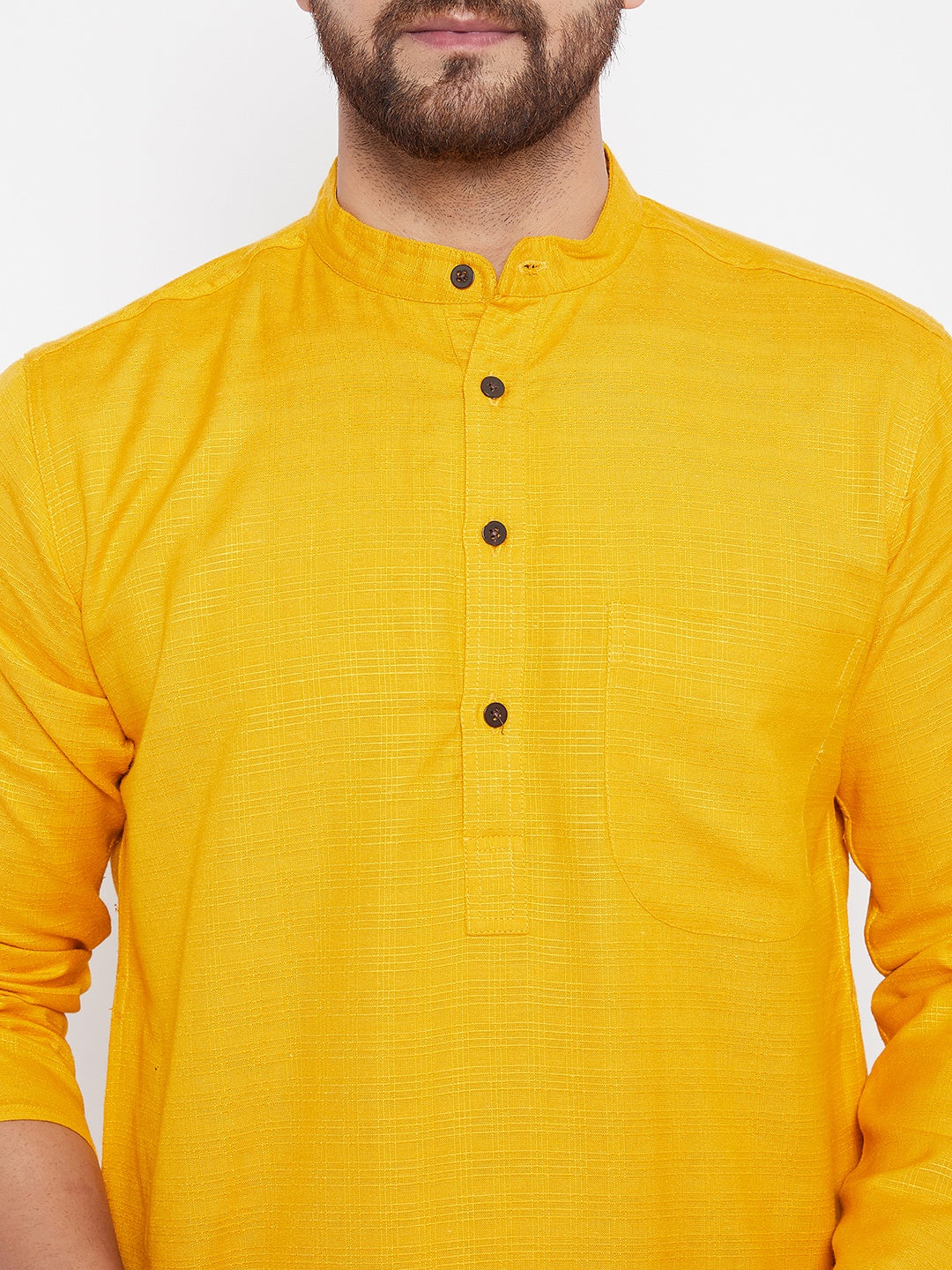 Men's Woven Design Yellow Straight  Kurta