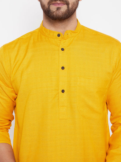 Men's Woven Design Yellow Straight  Kurta