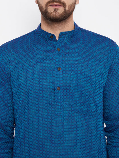 Men's Cotton Blue Straight Kurta