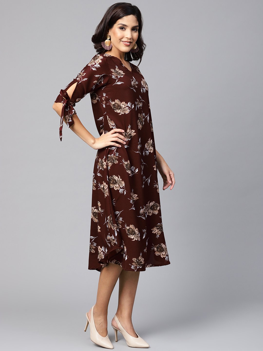 Women Maroon Printed Dress by Myshka (