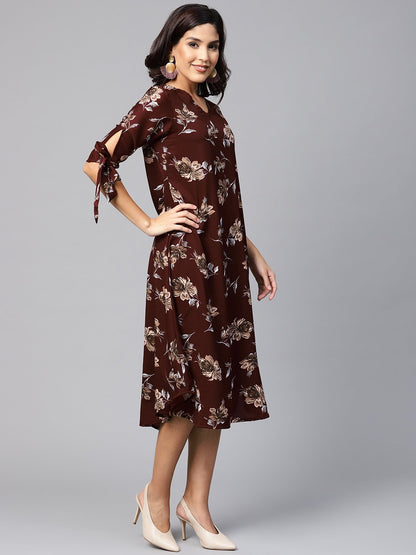 Women Maroon Printed Dress by Myshka (