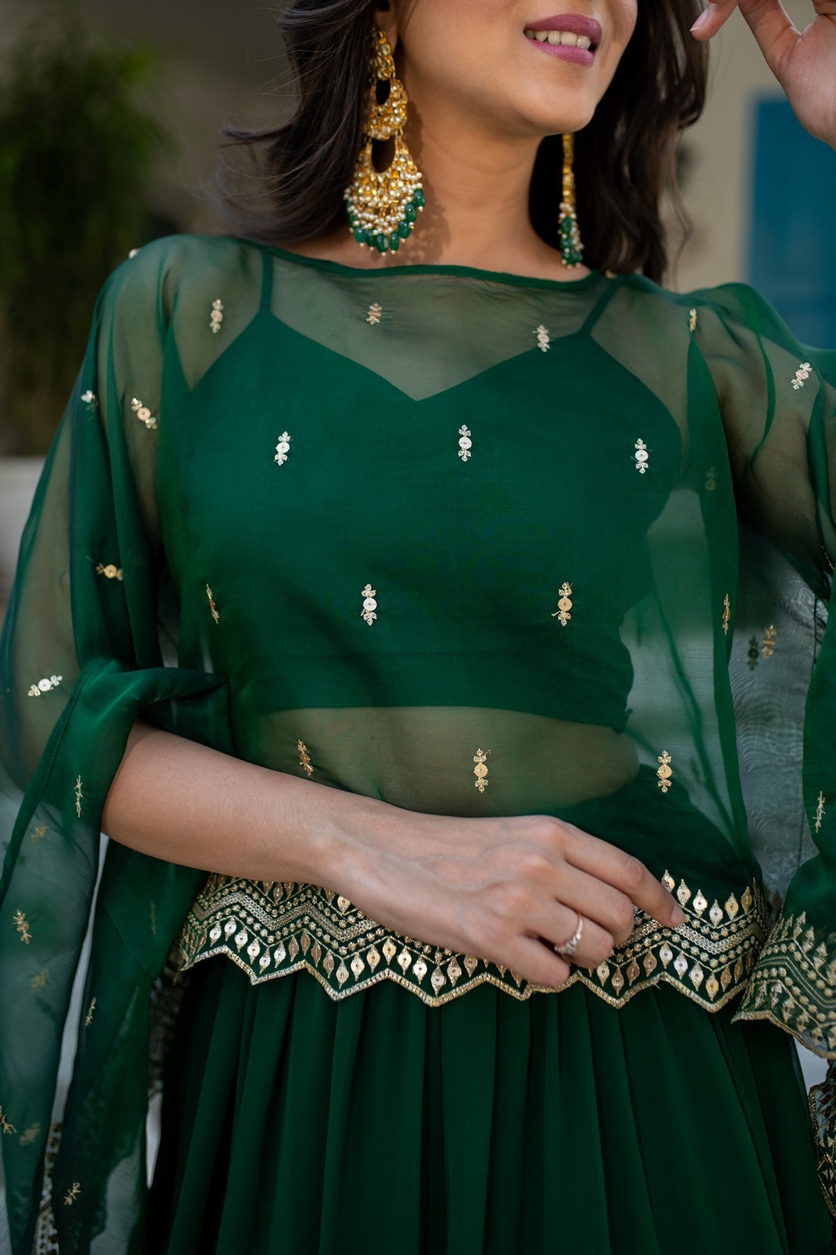 Women's Bottle Green Cape Lehenga Choli