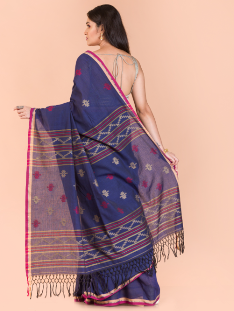 Women's Navy blue cotton jamdani saree