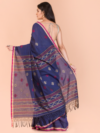 Women's Navy blue cotton jamdani saree