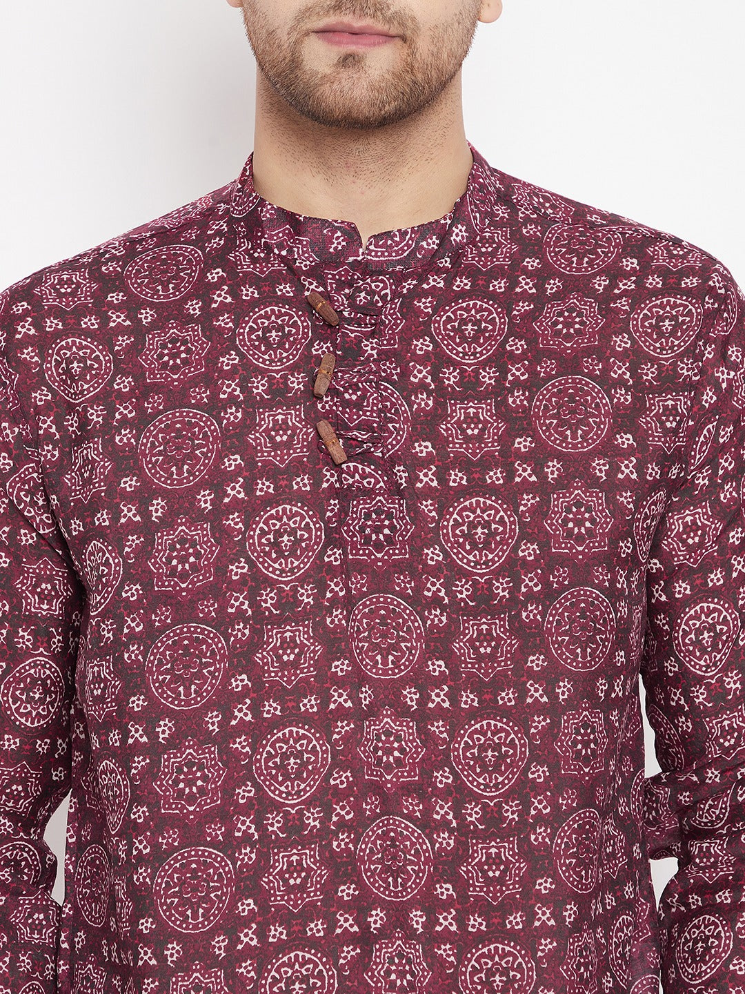 Men's Maroon Color Kurta with Slit Neckline