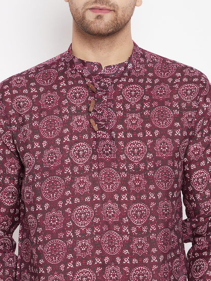 Men's Maroon Color Kurta with Slit Neckline