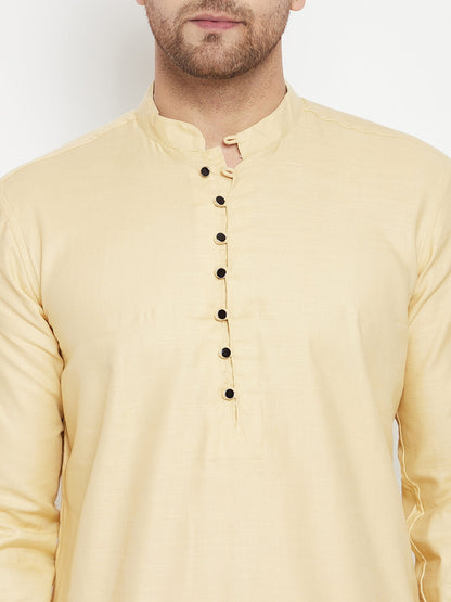Men's Beige Color Long Kurta with Band Collar