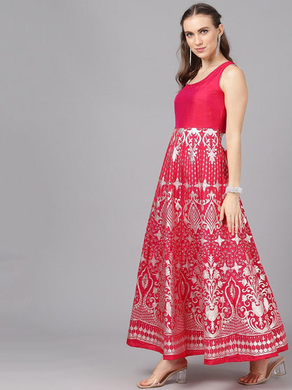 Women's  Pink Printed Maxi Dress