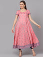 Women's  Pink & Gold-Toned Printed Anarkali Kurta