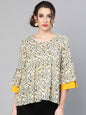 Women's  Cream-Coloured & Navy Blue Printed Tunic