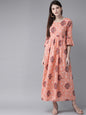 Women's  Peach-Coloured & Purple Printed Maxi Dress