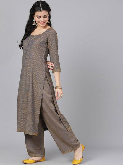 Women's  Brown Self Design Kurta with Palazzos