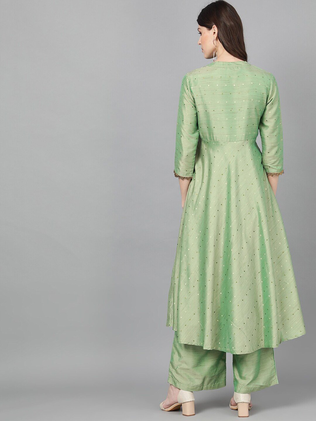 Women's  Green Woven Design A-Line Kurta