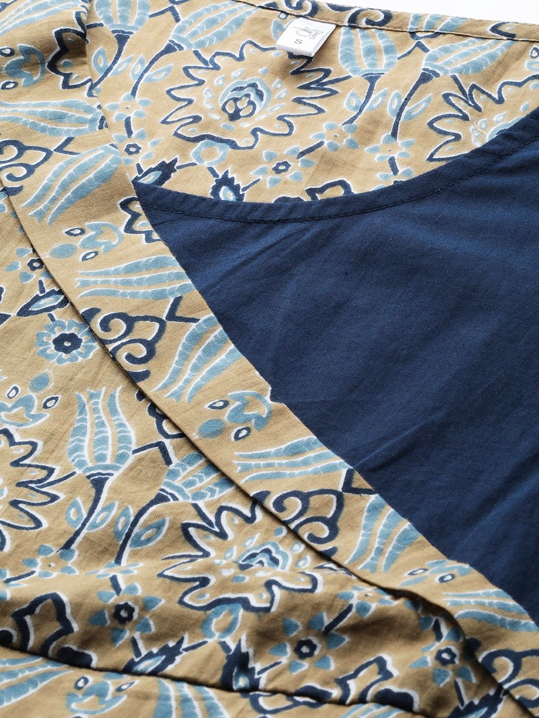 Women's  Navy Blue & Beige Printed Layered Maxi Dress