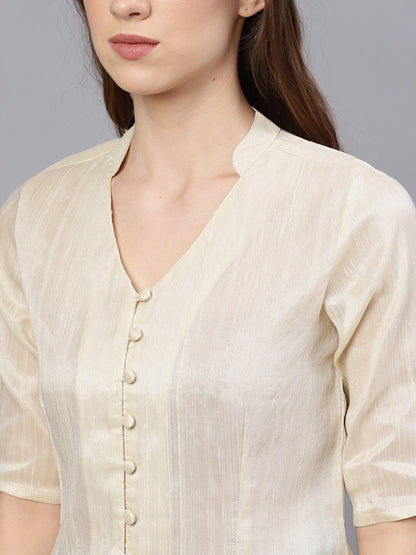 Women's Cream-Coloured Solid Shirt Style Top