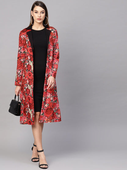 Women's  Red & Green Printed Ethnic Jacket